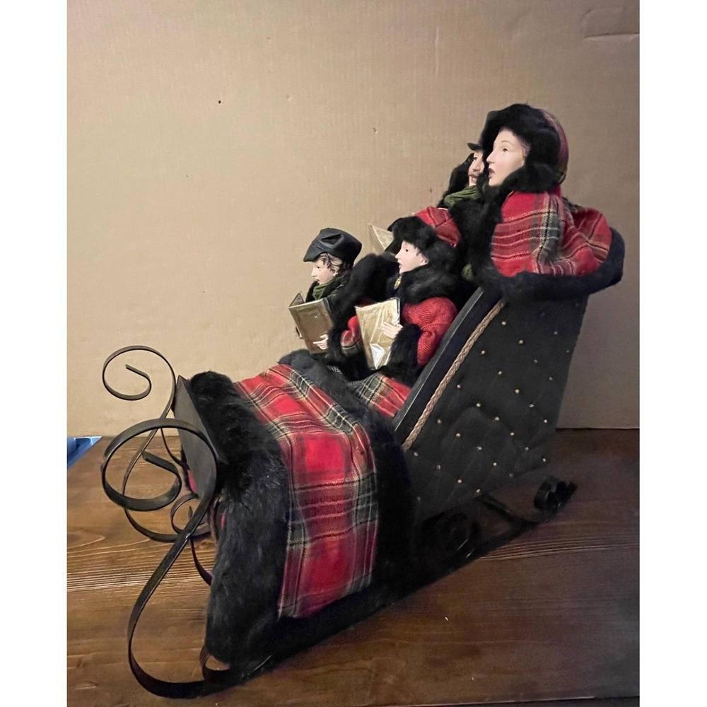 Vintage Style Dickens Christmas Carolers Sleigh Plaid Blanket Valerie Parr Hill